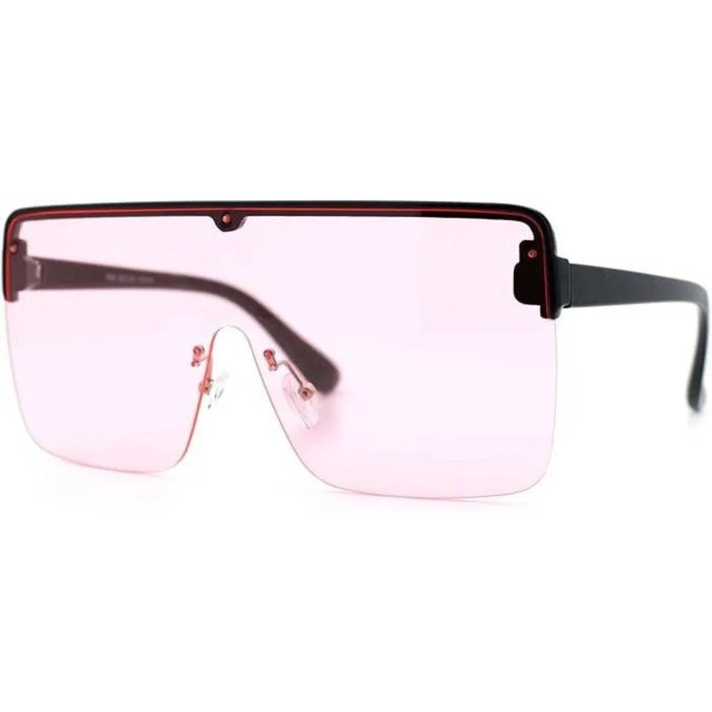 Sunglasses Black Lens Oversized Retro Rimless Square Black Lens‎ Flat Lens New